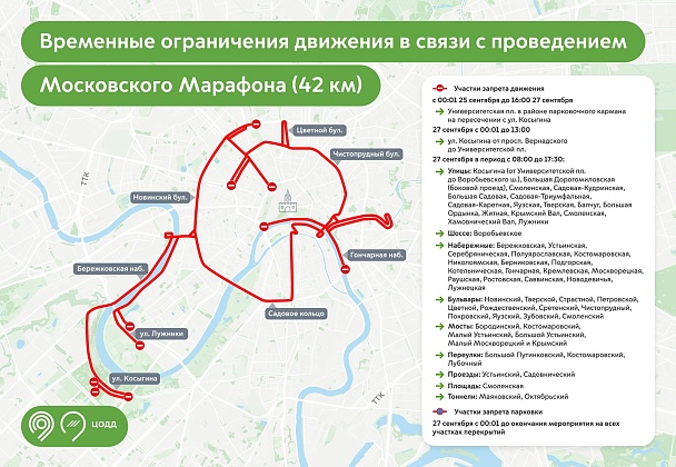Перекрытие дорог в Москве 27 сентября: улицы и набережные в центре закроют для проезда